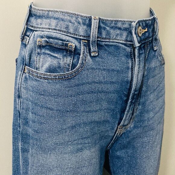 Hollister Womens 24” Waist Jeans Ultra High Rise Straight Leg Distressed Blue - Picture 6 of 12